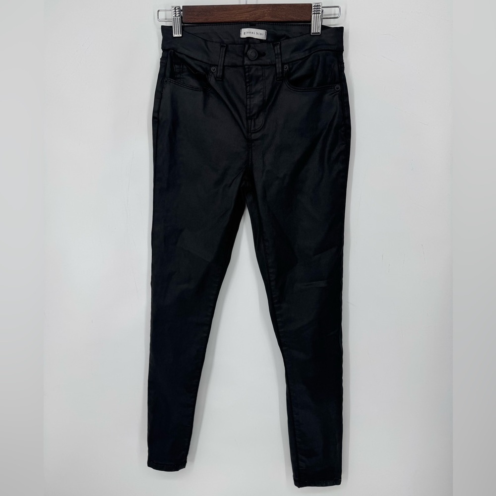 Gianni Bini Women's Tori Black Coated Skinny Pants Neutral Minimalist Size 25